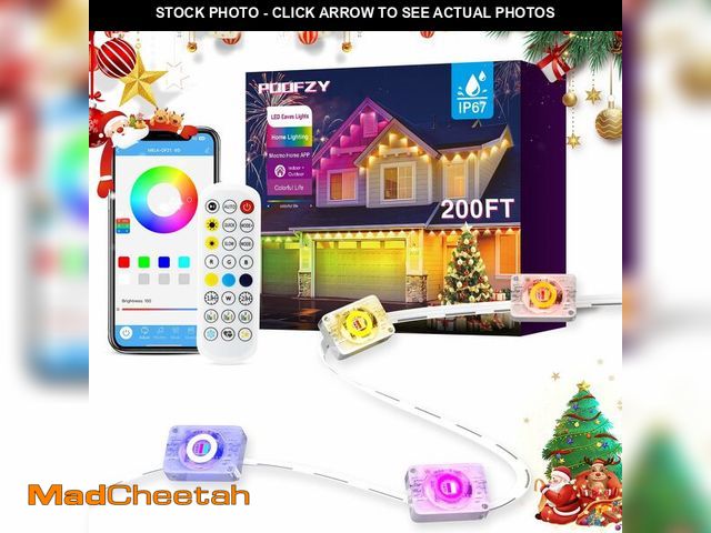Lot 74-12716081 - POOFZY Permanent Outdoor Lights for House, 200ft RGB+IC Smart Outdoor Decor, 50 Scene Modes, App/Rem...