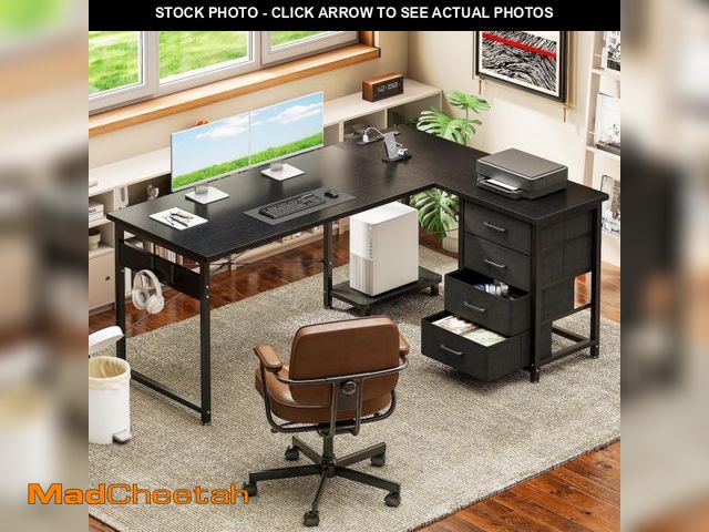 Lot 74-12155944 - Casacomoda L Shaped Computer Desk with Charging Station , 53 inch PC Table Study Desk 4 Tier Drawers...