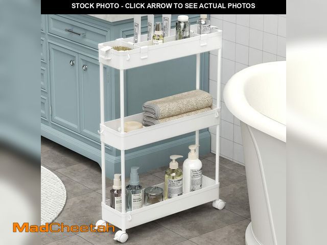 Lot 74-14064825 - SPACELEAD Slim Storage Cart 3 Tier,Bathroom Organizer Rolling Utility, Mobile Shelving Unit Slide Ou...