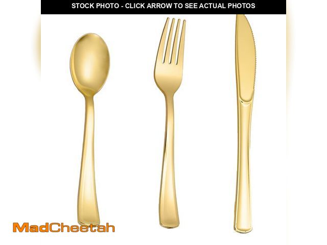 Lot 74-14300093 - N9R 500PCS Gold Plastic Silverware - Gold Plastic Cutlery Set Disposable Flatware Dinnerware -200 Fo...
