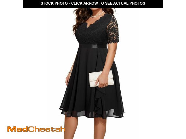 Lot 74-12704809 - Plus Size Wedding Guest Midi Dresses Semi Formal Black Funeral Cocktail Party Summer Elegant Lace Gr...