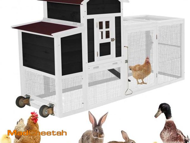 Lot 74-12167290 - Ecolinear 80" Mobile Chicken Coop for 1-2 Chickens with Wheels,Outdoor Wooden Hen House with Nesting...