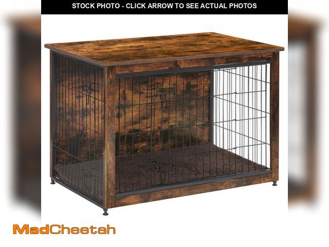 Lot 74-12225442 - DWANTON Dog Crate Furniture with Cushion, Wooden Kennel Table with Double Doors, Indoor Dog House, L...
