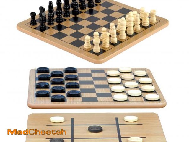 Lot 74-12220080 - Regal Games - Reversible Wooden Board for Chess, Checkers &amp; Tic-Tac-Toe - 24 Interlocking Wooden...