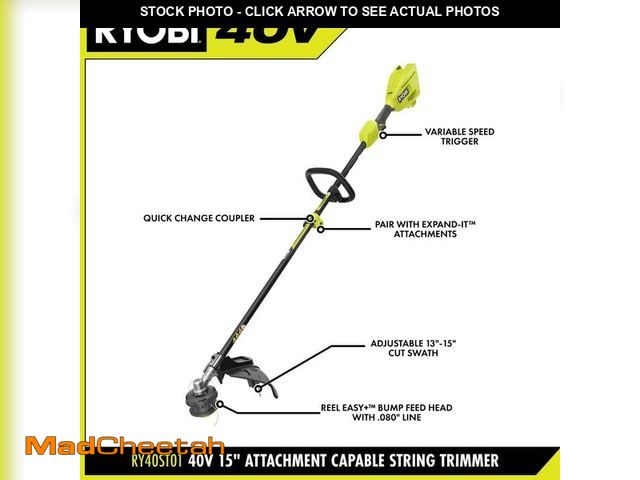 Lot 74-12672932 - RYOBI 40V Cordless Attachment Capable 15" String Trimmer &amp; 550 CFM 120 MPH Blower Combo Kit with...