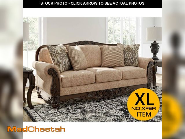 Lot 74-14224045 - (DAMAGED, MISSING 2 PILLOWS) Signature DESIGN BY ASHLEY Havenworth 93 in. Rolled Arm Polyester Recta...