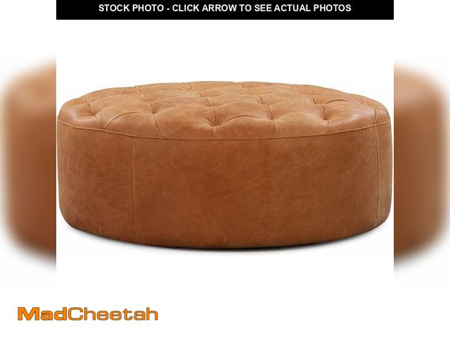 Lot 74-12631204 - POLY &amp; BARK Ascot Ottoman Ã¢â¬â 40" Round Pouf with Feather-Down Topper Ã¢â¬â Full-Grain L...