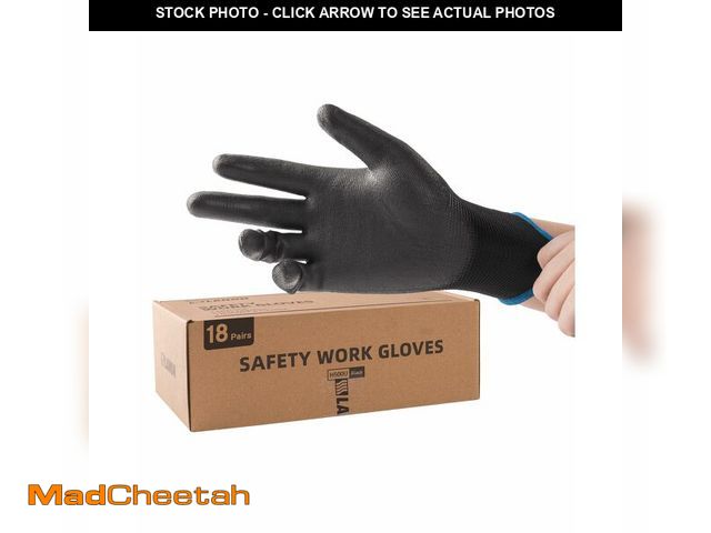 Lot 74-14210627 - LANON Safety Work Gloves for Men and Women, 18 Pairs Mechanic Black Working Gloves with Grip Odorles...
