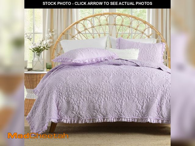 Lot 74-13773076 - HORIMOTE HOME Lavender Ruffled Quilt Queen Size, Stone-Washed Microfiber Lightweight Crinkled Farmho...