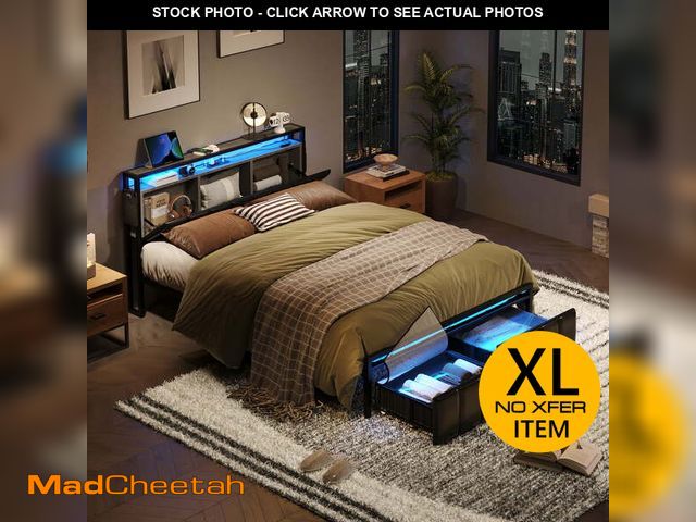 Lot 74-13817964 - Bestier Queen Size Platform Bed Frame with PU Leather Storage Headboard, Led Lights Charging Station...