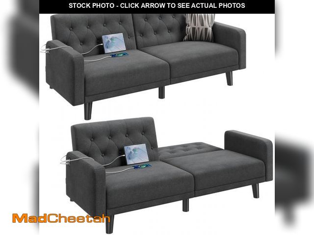 Lot 74-12289653 - Yaheetech 63" Convertible Couch Small Futon Sofa Bed with 2 USB Ports, Reclining Backrest &amp; Remo...