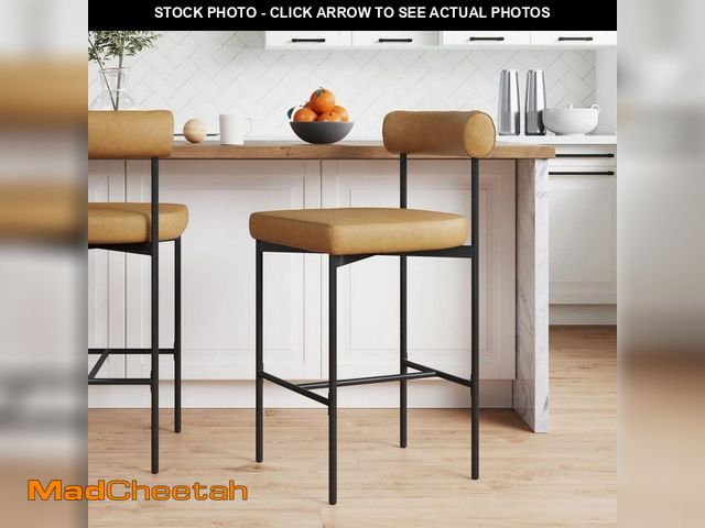 Lot 74-13770864 - Nathan James Dahlia 26 in. Brown, Black Metal Counter Height Chair, Barstool with Back and Leather P...