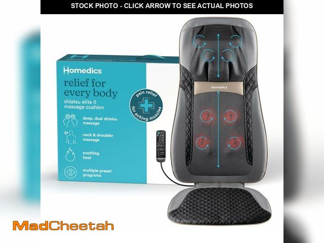 Lot 74-14348777 - HoMedics Back Massager with Heat, Shiatsu Elite II Heated Neck and Back Massage Cushion. 3 Different...