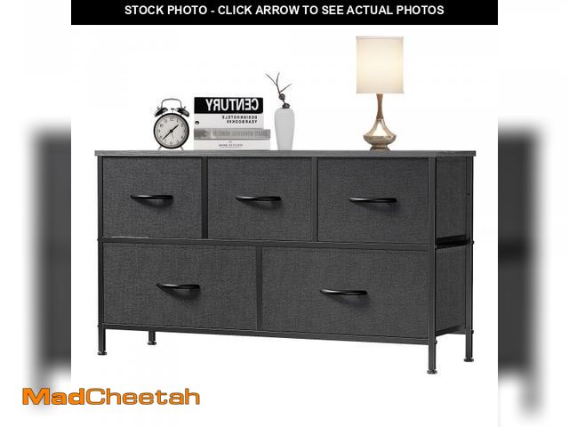 Lot 74-12491221 - EDX 5 Drawer Dresser, Wide Chest of Drawers Nightstand Storage Tower Storage Fabric Dresser with Woo...