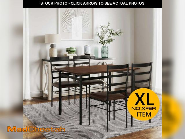 Lot 74-12556872 - Mainstays 5-Piece Wood &amp; Metal Dining Room Set, Seats 4, Canyon Walnut &amp; Black - UNUSED