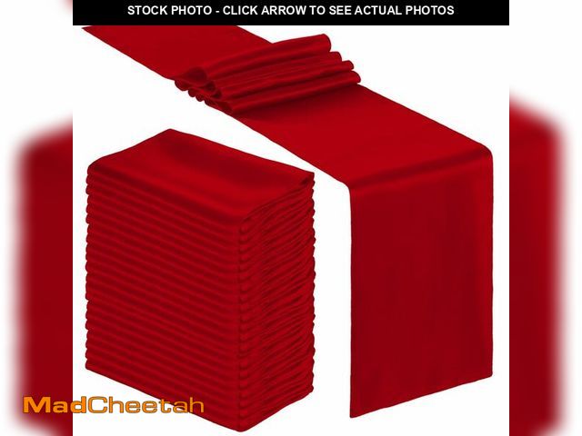 Lot 74-14265066 - Bencailor 12 Pcs Red Satin Table Runner Bulk 12 x 108 Inch Long Table Runners Bright Smooth Fabric T...