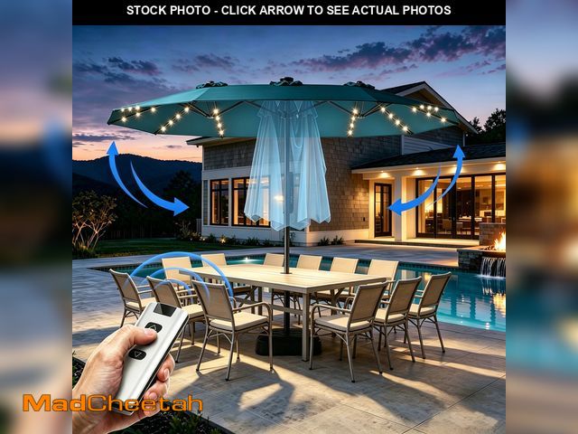 Lot 74-14321644 - 15ft Smart Electric Patio Umbrella, Large Double Sided Rectangular Outdoor Patio Umbrella with Light...
