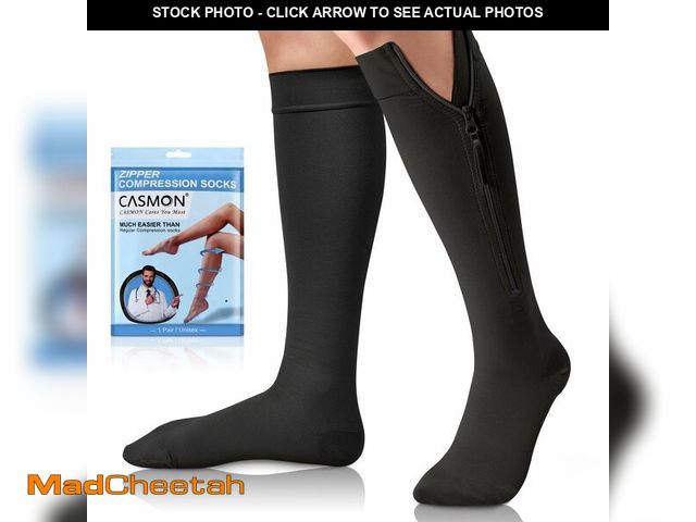 Lot 74-14332293 - CASMON Zipper Compression Socks for Women &amp; Men, 20-30 mmHg Closed Toe Knee High Support Sock, M...