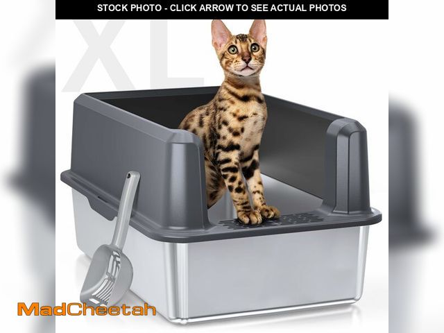 Lot 74-13786543 - WoofiGo Enclosed Stainless Steel Cat Litter Box with Lid, XL Extra Large Litter Box for Big Cats, Me...