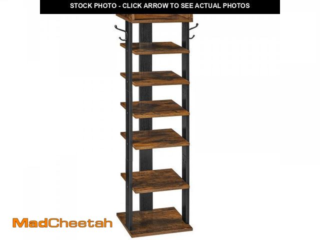 Lot 74-12437285 - HOOBRO Vertical Shoe Rack for Front Door Entryway, 7 Tier Wooden Shoe Storage Organizer with Hooks, ...