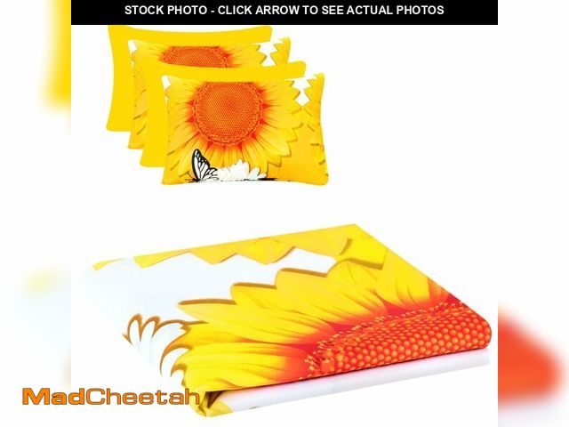 Lot 74-14056174 - 6Pcs Bed Sheet Set Queen Size, Cute Sunflower Floral Printed Soft Microfiber Bedding Sets with 1 But...
