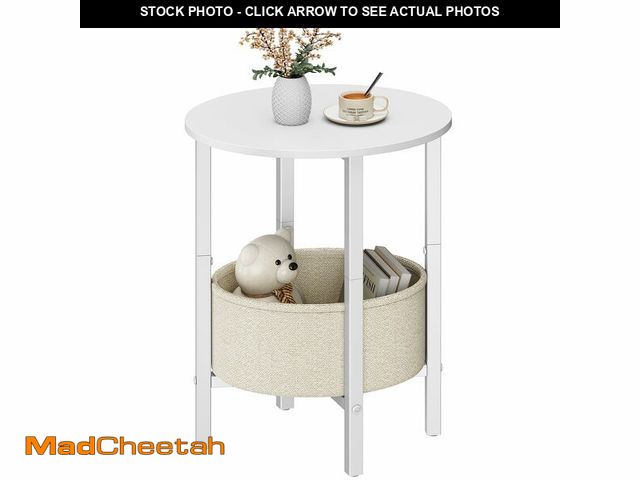 Lot 74-13549812 - Vagusicc Round Side Table End Table with Storage Basket, Small Side Table Round Nightstand for Small...