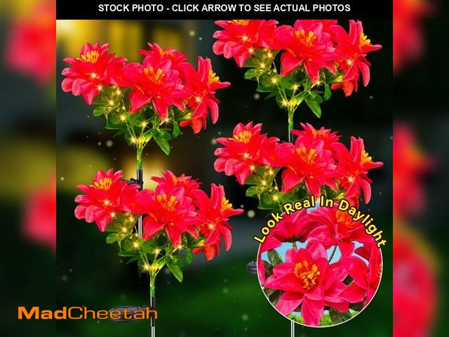 Lot 74-13952736 - Neporal Solar Flowers Outdoor Waterproof Pink, 4PK 7-Stem Garden Solar Lights Decorative, 2 Lighting...