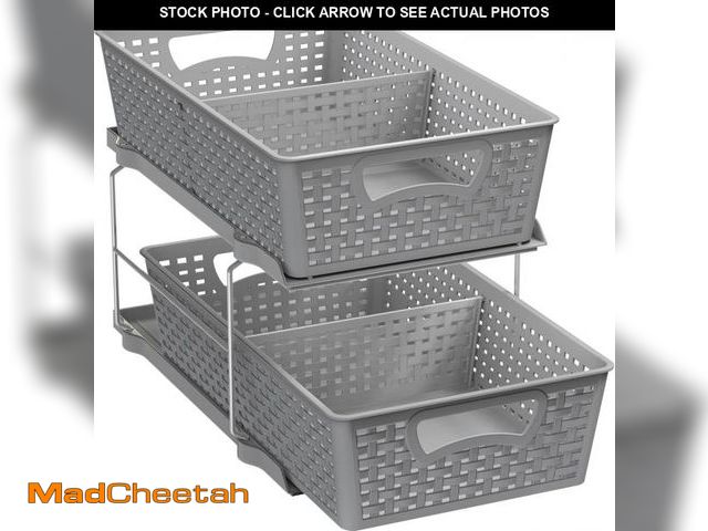 Lot 74-12331650 - Simple Houseware 2 Tier Bathroom Organizer Tray Pull-Out Sliding Drawer/Under-Sink Storage, Grey - U...