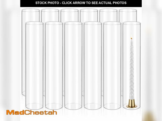 Lot 74-14263957 - 6 Pcs Hurricane Candle Holder Sleeve, H:14" D:3" Bottomless Glass Cylinder Candleholder Tall Clear G...