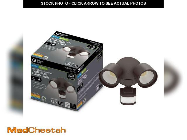 Lot 74-14314933 - Commercial Electric 240ÃÂ° Motion Activated Dusk to Dawn Bronze Outdoor Twin Head Integrated LED Se...