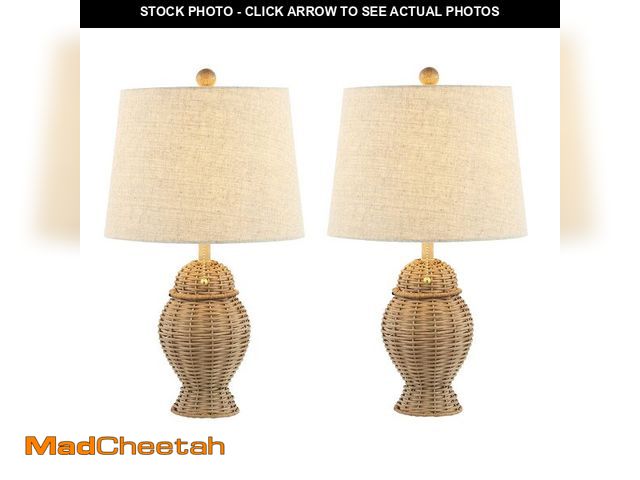 Lot 74-13802072 - (MISSING ONE ) JONATHAN Y 20.5" Natural Wicker Table Lamp Set of 2, Bohemian Rustic Farmhouse Bedsid...