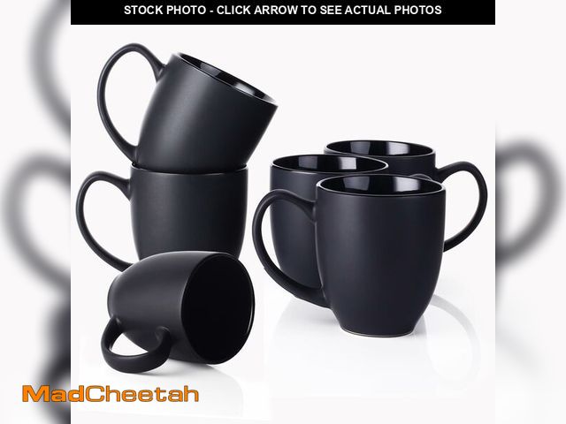 Lot 74-14379819 - DOWAN Coffee Mugs, Black Coffee Mugs Set of 6, 16 oz Ceramic Coffee Cups with Large Handles for Men ...