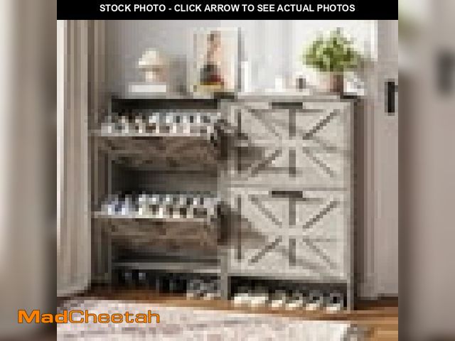 Lot 74-12480915 - Veanerwood Shoes Storage Cabinet With Doors Farmhouse Shoe Cabinet With 3 Flip Drawers For Entryway ...