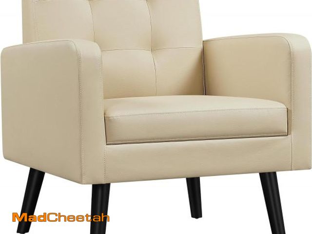 Lot 74-12096647 - Yaheetech Mid-Century Accent Chairs, PU Leather Modern Upholstered Living Room Chair, Cozy Armchair ...
