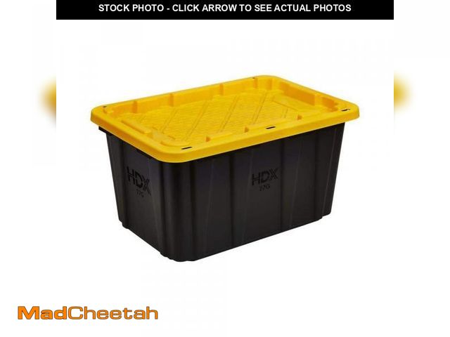 Lot 74-12431327 - hdx 27 Gal. Tough Storage Tote in Black and Yellow SET OF 4 - USED