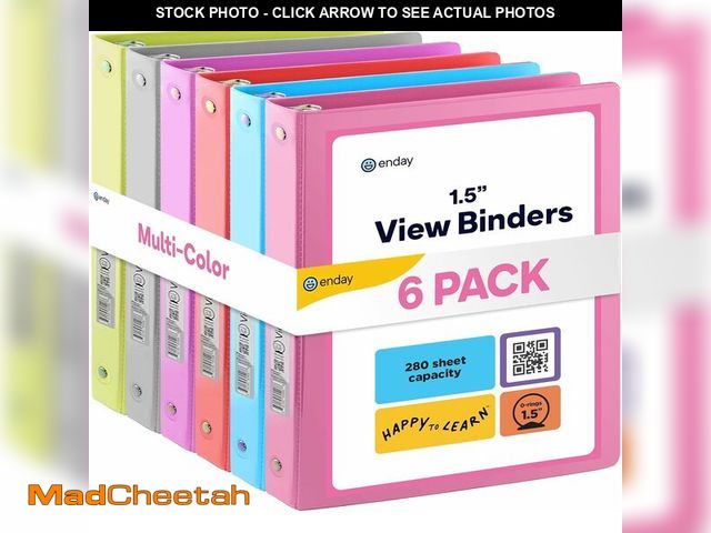 Lot 74-13927003 - Enday 1.5 Inch Binder (6 Pack - Assorted Colors) 3 Ring Binder 1.5 inch with Clear View Cover and 2 ...