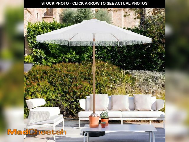 Lot 74-14435861 - Autlaycil 7.5 ft Fringe Patio Umbrella, Outdoor Table Tassels Umbrella with Push Button Tilt and Cra...