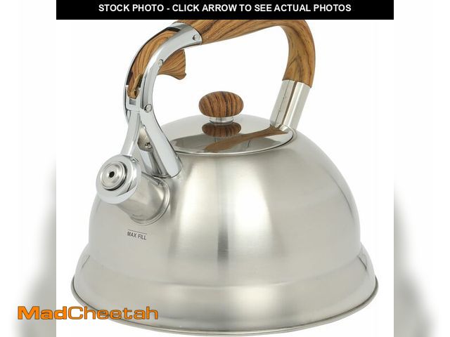 Lot 74-13331640 - Mr. Coffee Woodmont 2-Quart Stainless Steel Tea Kettle With Wood Handle, Stovetop Whistling Kettle, ...