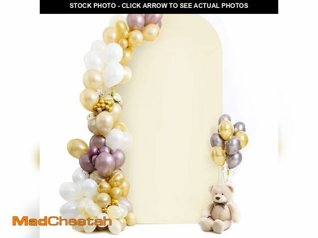 Lot 74-13950476 - HEMMOTOP 7.2 ft Beige Arch Backdrop Cover (No Arch Stand), Ivory Spandex Arch Covers Stretchy Backdr...