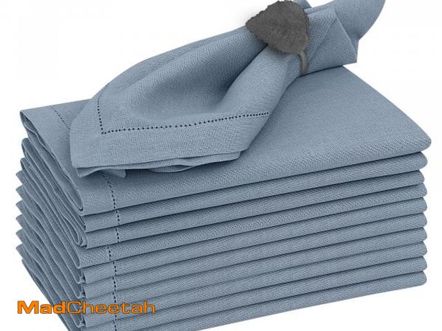 Lot 74-12312458 - Ruvanti Premium Linen Napkins Set of 12-20x20 Inch, Classic Hemstitch, Mitered Corner Cloth Napkins ...