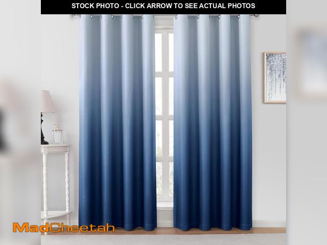 Lot 74-12327356 - HOMEIDEAS Navy Blue Ombre Blackout Curtains 52 X 96 Inch Length Gradient Room Darkening Thermal Insu...