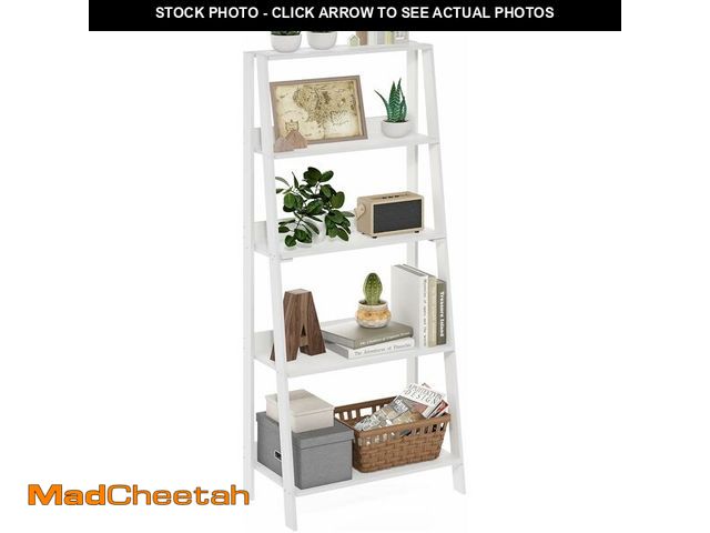 Lot 74-12828913 - (MISSING SOME HARDWARE) Furinno Ladder Bookcase Display Shelf, 5-Tier, White - USED