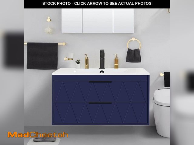 Lot 74-12925519 - eclife 36 in. W x 18.1 in. D x 18.1 in. H Single Sink Floating Blue Bath Vanity with White Integrate...