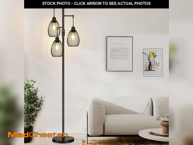 Lot 74-12305603 - Dimmable Floor Lamp, 3 x 800LM LED Edison Bulbs Included, Farmhouse Industrial Floor Lamp Standing T...