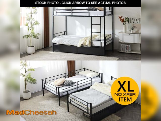 Lot 74-13780203 - Ktaxon Metal Twin over Twin Bunk Bed with 2 Drawer &amp; 2 Ladders for Bedroom, Black - UNUSED