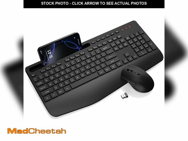 Lot 74-14274191 - Wireless Keyboard and Mouse Combo - Full-Sized Ergonomic Keyboard with Wrist Rest, Phone Holder, Sle...