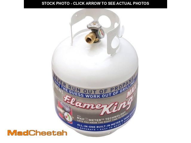Lot 74-14277193 - Flame King 20 lb. Empty Propane Cylinder with Overflow Protection Device and Built-in Gauge - UNUSED