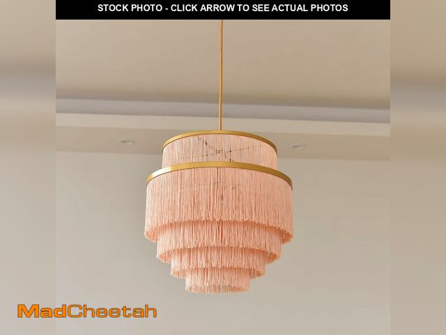 Lot 74-13836383 - Topaluce 5-Tiered Boho Chandelier Gold,3 Lights Pink Fringe Pendant Light Fixture,Tassel Chandelier ...
