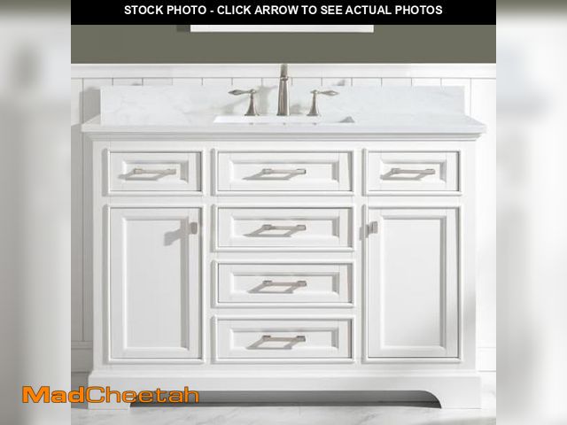 Lot 74-12136535 - Design Element Milano 48" Single Sink White Bathroom Vanity and Quartz Countertop - UNUSED