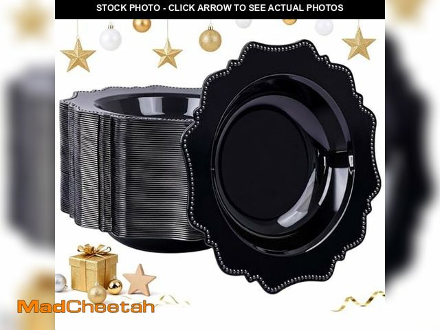 Lot 74-12710696 - COLOSUS Black Plastic Party Bowls (60 Pack) 12 Oz Disposable Soup/Salad Bowl, Fancy Shatterproof Din...